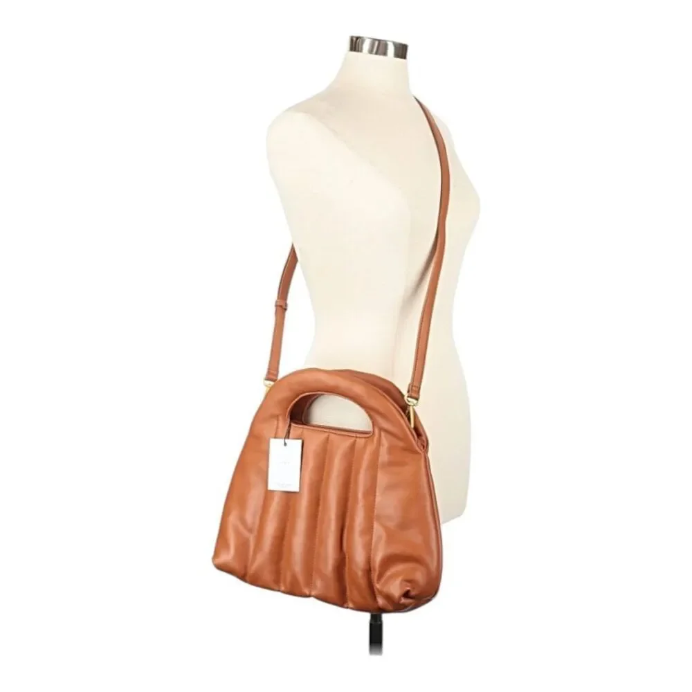 NWT! FAWN Design The Quilted Handbag Crossbody Shoulder Puffy Brown Matte Purse